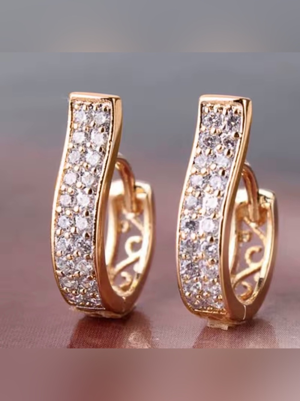 Bridal Gift Gold Crystal Hoop Earrings - Elegant Pave Huggies